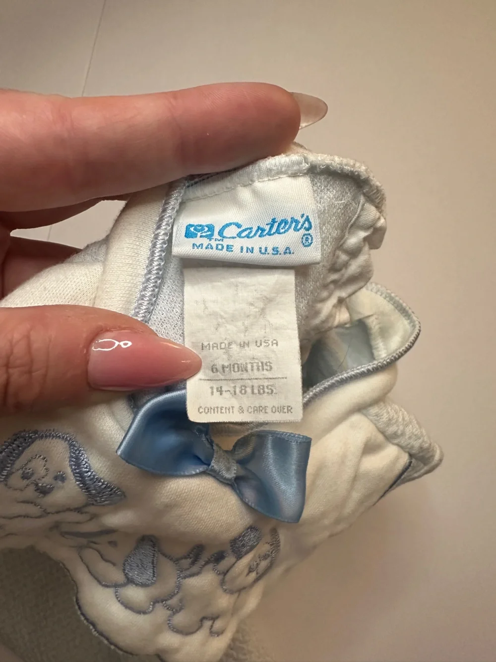 Vintage Carters Blue Embroidered Onesie Size 6 Months